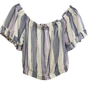 OCEAN DRIVE Purple/White/Blue Striped Off the Shoulder Crop Top Sz L